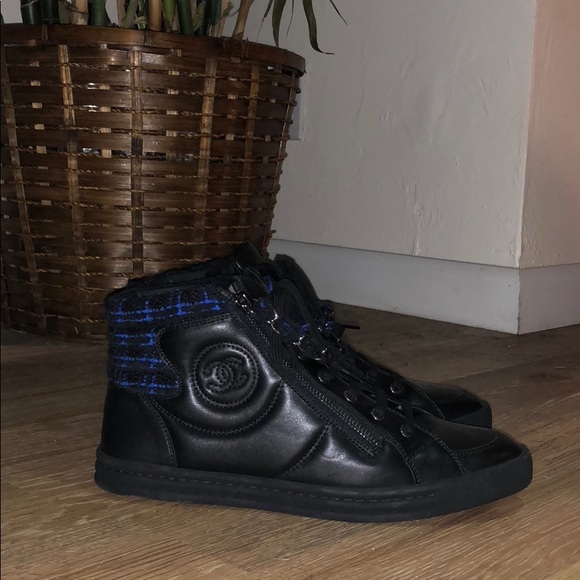 chanel black high top sneakers